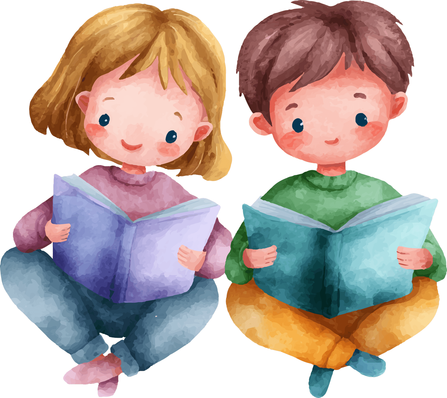 Zwei Kinder lesen gemeinsam in einem Buch
